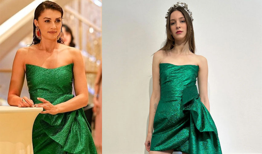 3. bölümde güzelliğiyle ortalığı kasıp kavuran Ece’nin müzayedeye giderken giydiği yeşil mini elbisesi Maison Ju marka.