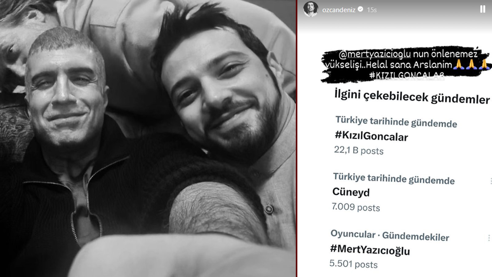 Kızıl Goncalar'ın Levent'i Özcan Deniz'den rol arkadaşı Mert Yazıcıoğlu'na övgü!