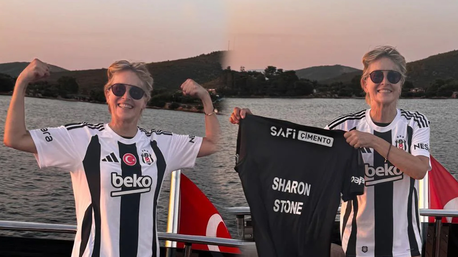 Hollywood'ın yıldızı Sharon Stone Beşiktaş formasıyla poz verdi