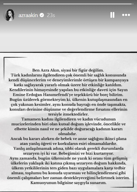 Normal Doğum Eylem Planı kampanyasına destek verdiği için eleştirilerin hedefi olan Azra Akın sessizliğini bozdu